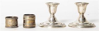 A Pair of American Silver Small Candlesticks, International Silver Co., Meriden, CT, 20th Century, weighted, together with a sil