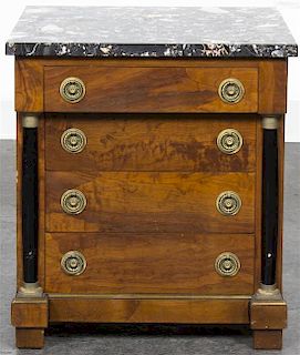 A Biedermeier Diminutive Chest of Drawers, Height 19 1/2 x width 16 1/2 x depth 15 7/8 inches.
