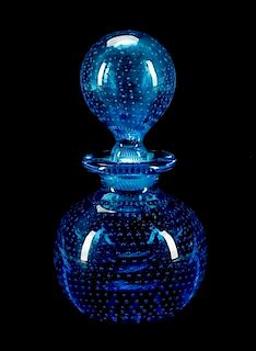 Czech Blue Bubble Glass Perfume Scent Bottle