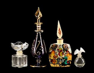 Group of Four Glass & Bone Perfume Bottles