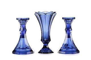 Three Pieces Cobalt "Virginia" Fostoria Glass