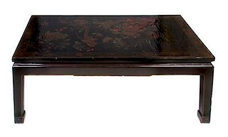 * A Chinese Export Chinoiserie Lacquered Low Table, Height 15 3/4 x width 43 1/2 x depth 23 3/4 inches.