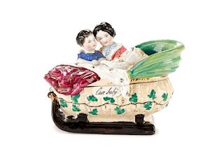 19th C Painted Porcelain Trinket Box "Our Baby"