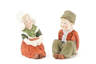 Pair Seated Porcelain Dutch Children by Heubach
