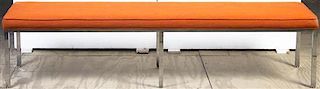 * An Upholstered Chrome Bench, Height 17 x width 72 x depth 21 inches.