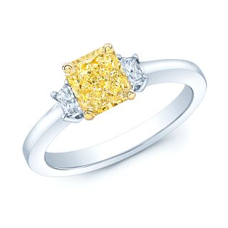 Prong Set Gia Certified Fancy Intense Yellow Diamond Engagement Ring In Platinum