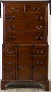 * A George III Style Mahogany Chest on Chest, Height 62 1/4 x width 34 3/4 x depth 19 inches.