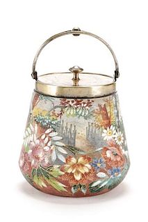 WMF Silver & Tapestry Ware Painted Biscuit Barrel