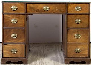 * A George III Style Mahogany Pedestal Desk, Height 30 x width 42 1/4 x depth 22 1/4 inches.