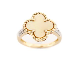 Ladies 14K Yellow Gold, Diamond & MOP Clover Ring
