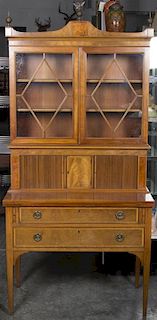 A Federal Style Secretary Bookcase, Height 81 x width 37 1/2 x depth 18 3/4 inches.
