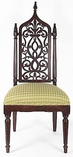 A Gothic Revival Mahogany Side Chair, Height 40 1/4 inches.