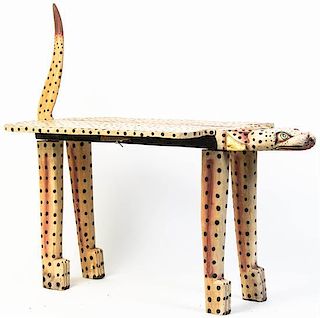 An American Painted Wood Table, Height 17 x width 32 1/2 x depth 16 inches.