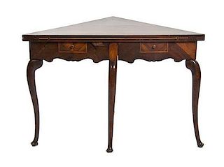 A Queen Anne Corner Games Table, EARLY 18TH CENTURY WITH ALTERATION, Height 30 x width 45 x depth 29 inches.