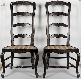 A Set of Six French Provincial Style Ladder Back Side Chairs, Height 46 1/4 inches.