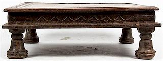 An African Carved Hard Wood Low Table, Width 21 1/4 inches.