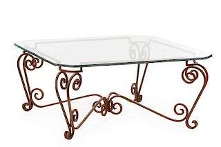 Rustic Wrought Iron and Glass Top Coffee Table