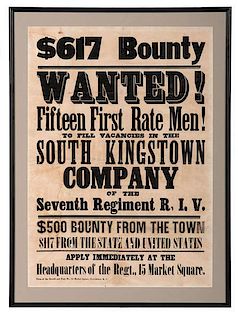 Civil War Recruitment Broadside, Fifteen First Rate Men to Fill Vacancies, 7th Rhode Island Regiment 