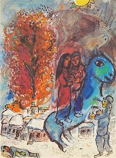 After Marc Chagall, (French/Russian, 1887-1985), Au village, 1976, L'echelle de Jacob, 1976, Le peintre-oiseau, 1976, and David