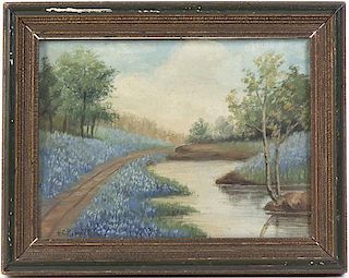 Hallie B. Crane Rippeteau, (American, 1866-1951), Landscape, Stream and Wildflowers