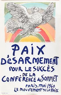 After Pablo Picasso, (Spanish, 1881-1973), Paix D'esarmement pour les Success de la Conference au Somnet