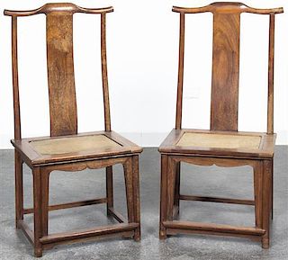 Two Chinese Carved Hardwood Side Chairs, Height 42 inches.
