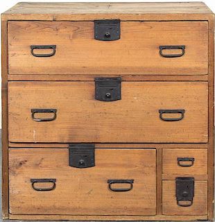 A Japanese Softwood Merchant Chest, Height 33 x width 33 1/2 x depth 19 1/4 inches.