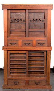 A Tansu Kitchen Chest. Height 59 3/4 x width 35 x depth 15 3/4 inches.