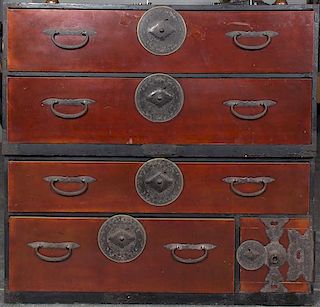 A Japanese Sendai Chest, Height of larger 21 x width 42 7/8 x depth 16 inches.