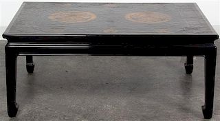 A Japanese Black Lacquer Low Table, Height 17 x width 39 7/8 x depth 26 3/4 inches.