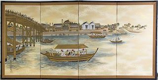 A Japanese Four-Panel Floor Screen. Height of each panel 36 x width 18 inches.
