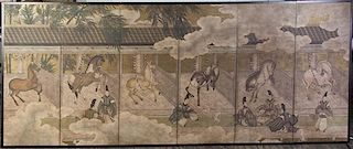 A Japanese Six-Panel Floor Screen, Height of each panel 49 3/4 x width 20 inches.