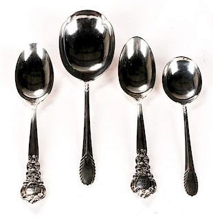 4 American Sterling Serving Spoons: Gorham & ISC