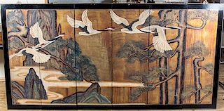 A Chinese Six-Panel Screen, Height of each panel 47 3/4 x width 16 inches.