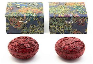 A Pair of Cinnabar Lacquer Boxes and Covers, Diameter 4 inches.