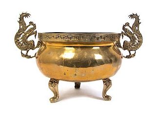 A Chinese Brass Censer, Width over handles 25 inches.