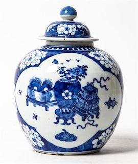 A Blue and White Porcelain Ginger Jar, Height 9 1/8 inches.