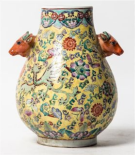 A Polychrome Enamel Porcelain Vase, Height 11 1/8 inches.