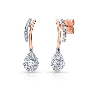 Diamond Teardrop Earring With Pave/high Polish Top In 14k Rose And White Gold
