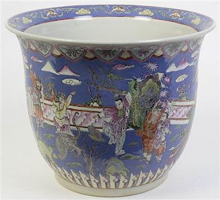 A Polychrome Enamel Porcelain Jardiniere, Height 11 3/4 inches.
