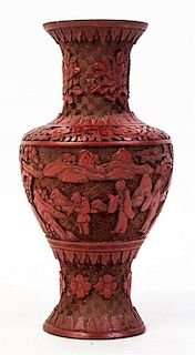 A Cinnabar Carved Vase, Height 9 3/4 inches.