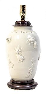 A Monochrome Glaze Jar and Cover, Height overall 17 1/2 inches.