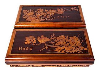Two Chinese Lacquered Covered Boxes, Height 5 1/2 x width 26 x depth 13 inches.