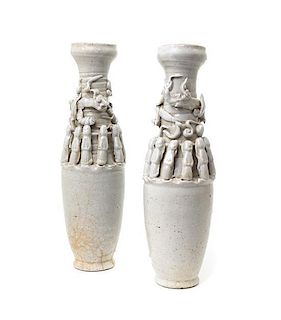 A Pair of Song Funerary Urns, Height of taller 14 1/8 inches.