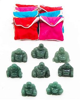 A Set of Eight Chinese Hardstone Buddhas, Height of first 1 1/4 inches.