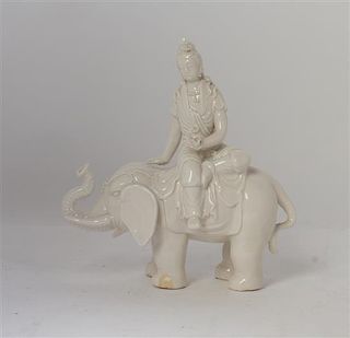 A Blanc de Chine Figural Group, Height 9 inches.
