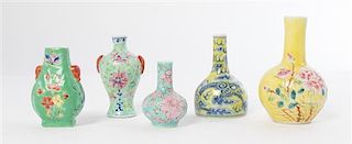 * A Group of Small Chinese Polychrome Enamel Porcelain Vases, Height of tallest 3 1/2 inches.
