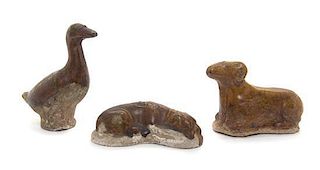 * A Group of Three Pottery Animals, Height of tallest 3 3/4 inches.