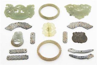A Collection of Archaistic Jade and Hardstone Articles, Exterior diameter of bangle 3 inches.