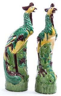 A Pair of Sancai Glazed Phoenix, Height 16 inches.